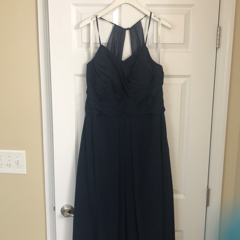 Navy Blue Floor Length Bridesmaid Dress